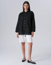 lin keten gömlek siyah parlak