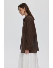 çizgili keten gömlek kahve