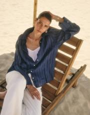 çizgili keten gömlek lacivert