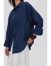 çizgili keten gömlek lacivert 2