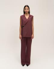 deri kemer detaylı yelek bordo