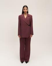 deri kemer detaylı ceket bordo