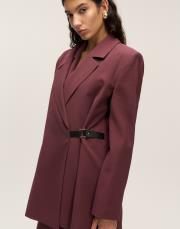 deri kemer detaylı ceket bordo 3