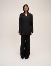 deri kemer detaylı ceket siyah