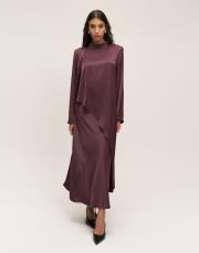 asimetrik saten bluz bordo