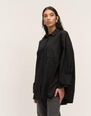 apolet bilek detaylı pamuk gömlek siyah 2