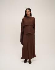 şallı üst ve kapamalı pantolon takımı kahve