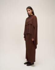 şallı üst ve kapamalı pantolon takımı kahve 2